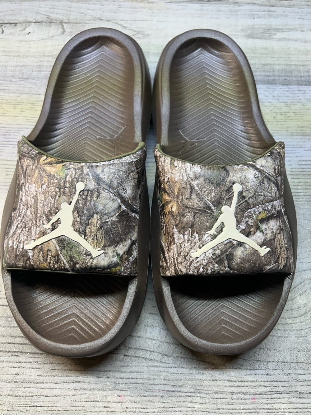 Jordan Brown Slide Sandals with Camo Strap